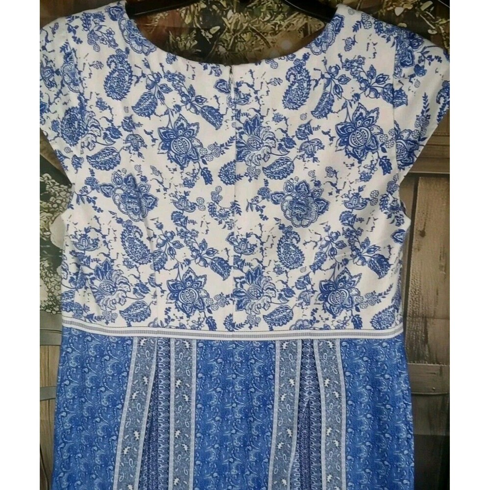 Madison Leigh Dress Sz 8 Blue Floral Cap Sleeves Zip Cotton - Picture 8 of 11
